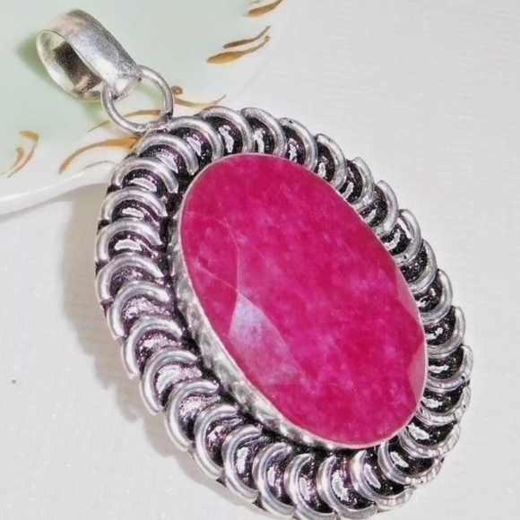 Natural Raw Cut Ruby 925 Silver Pendant - Picture 3 of 10